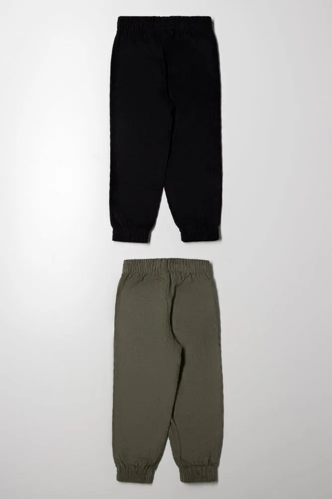 2 Pack Corduroy Cuffed Pants Black And Green