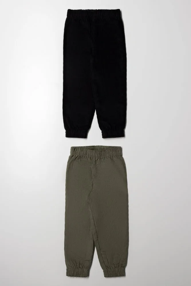 2 Pack Corduroy Cuffed Pants Black And Green