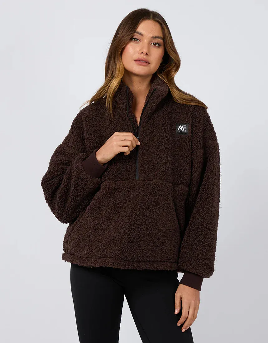 ALL ABOUT EVE AAE ACTIVE AMARA QUARTER ZIP TEDDY BROWN