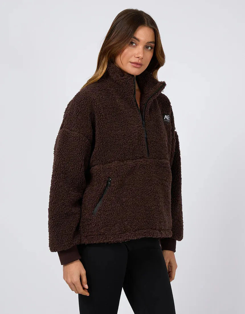 ALL ABOUT EVE AAE ACTIVE AMARA QUARTER ZIP TEDDY BROWN