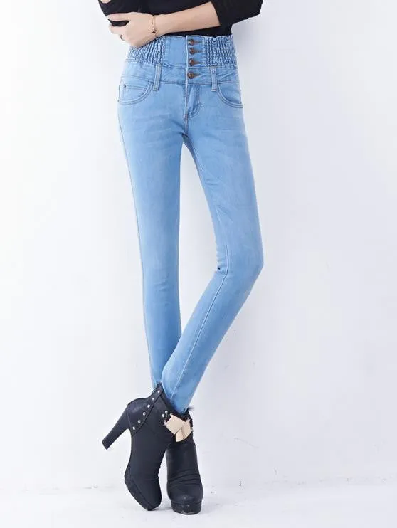 AQ225 Fashion Warm Velvet High Waist Jeans Women Thick Skinny Pencil Denim Trousers Slim Plus Size Pencil Pants