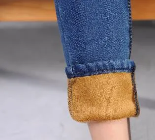 AQ225 Fashion Warm Velvet High Waist Jeans Women Thick Skinny Pencil Denim Trousers Slim Plus Size Pencil Pants