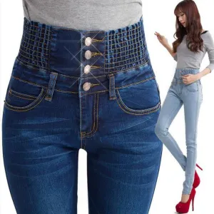 AQ225 Fashion Warm Velvet High Waist Jeans Women Thick Skinny Pencil Denim Trousers Slim Plus Size Pencil Pants