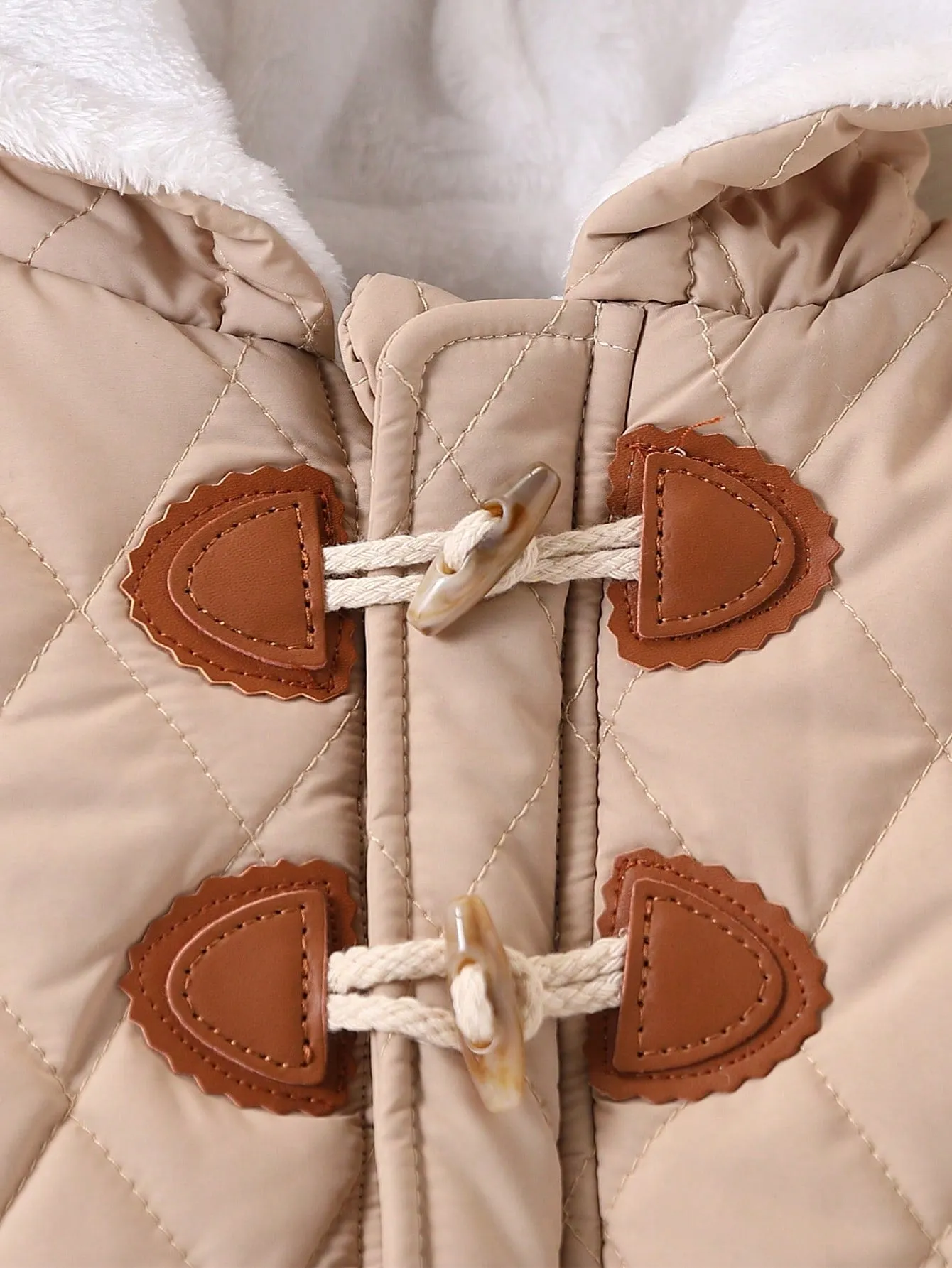 Baby Boy Cute Khaki Fleece-Lined Hooded Jumpsuit With Thick Mittens, Warm Outfit For Autumn & Winter Cold Weather, Suitable For Home, Outdoor Play, And Gatherings-FD