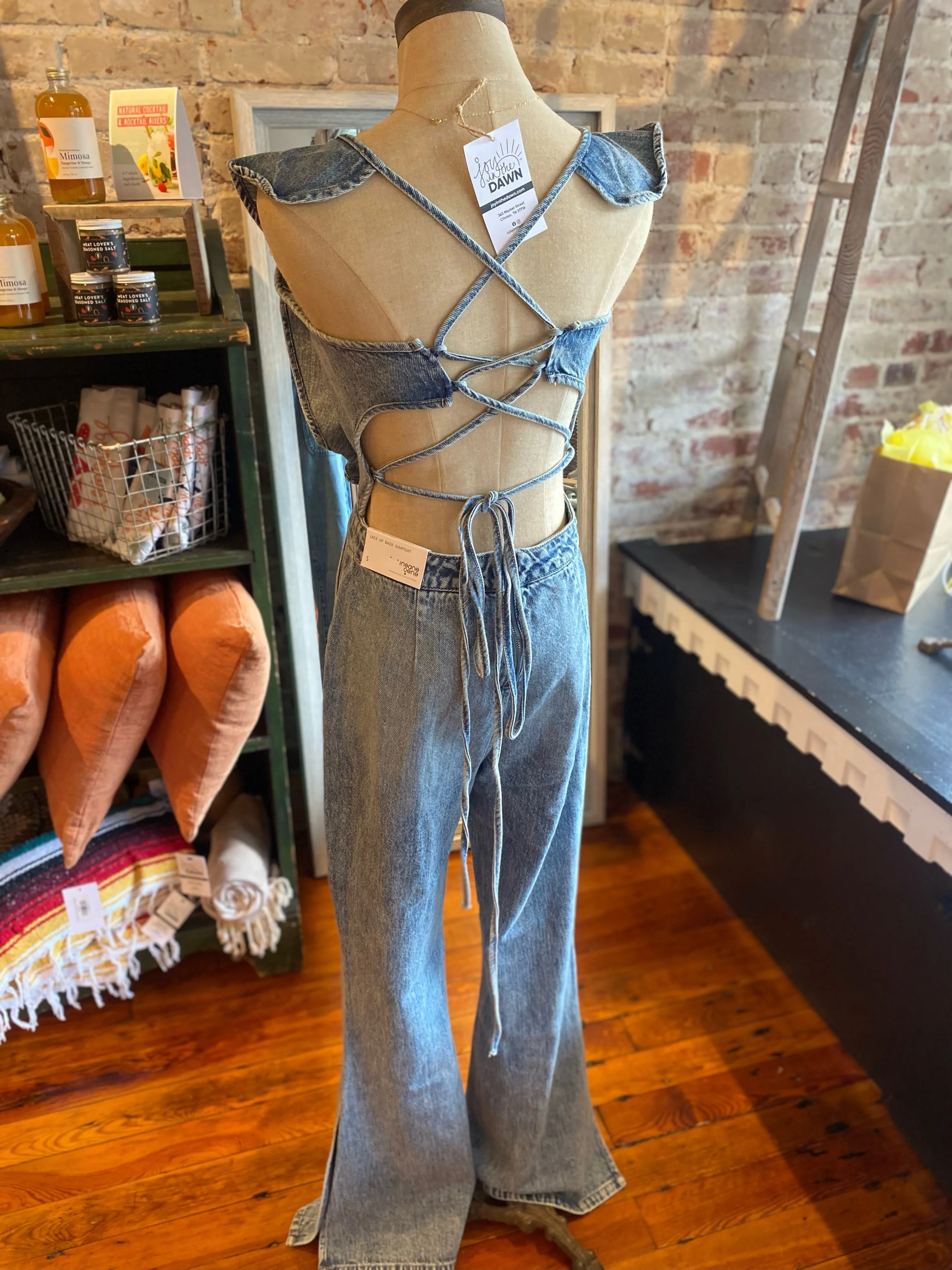 Backless Ruffle Denim Jumpsuit