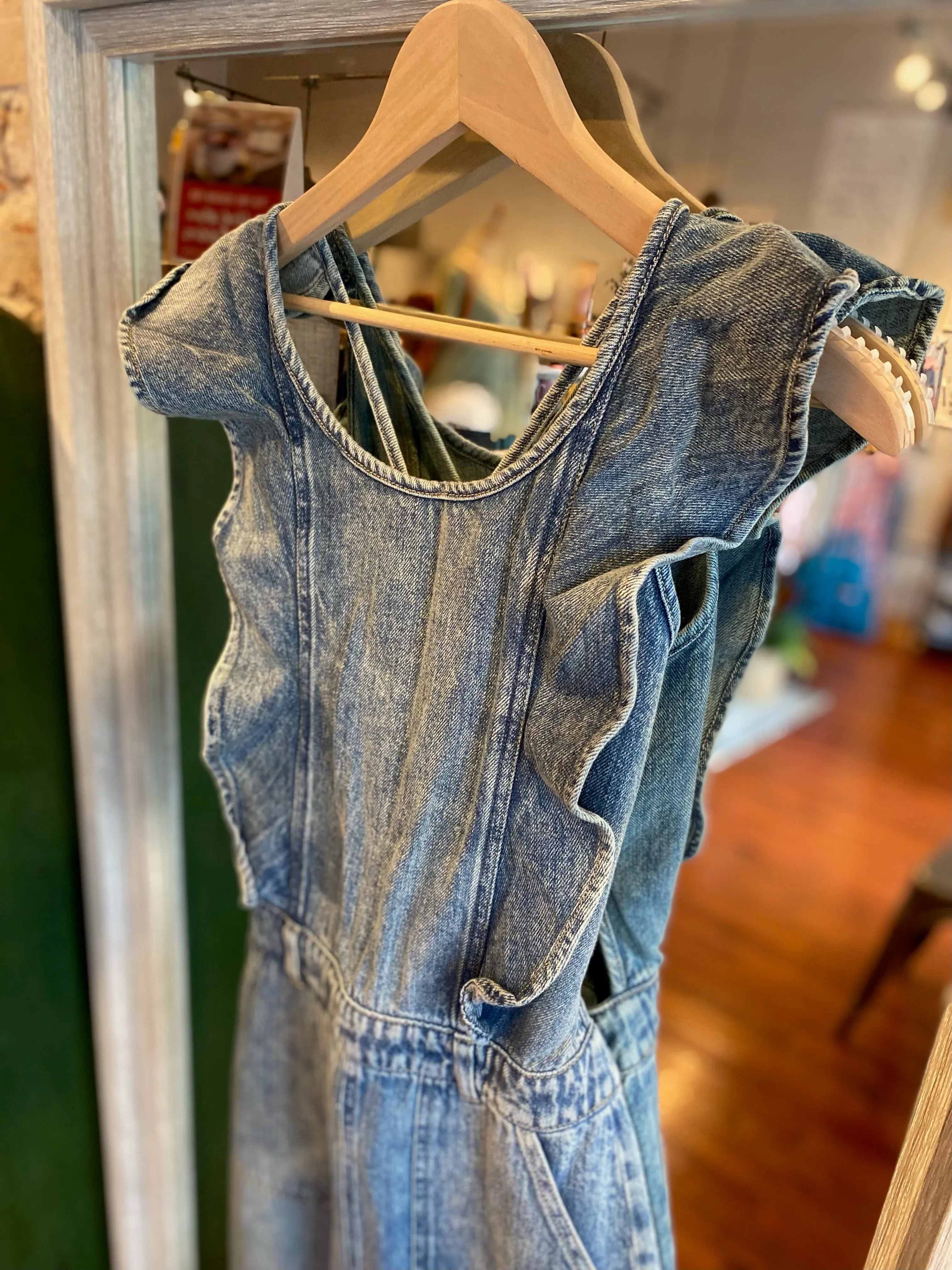 Backless Ruffle Denim Jumpsuit