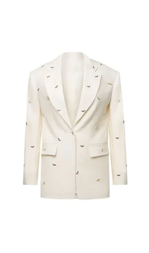 bat-shape embellished blazer in white