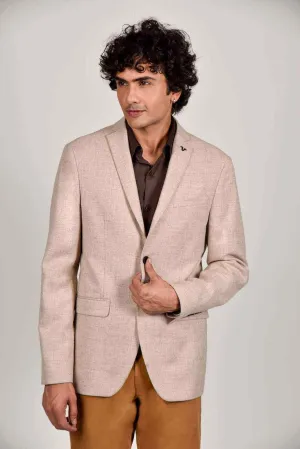 Beige Tweed Checkered Blazer