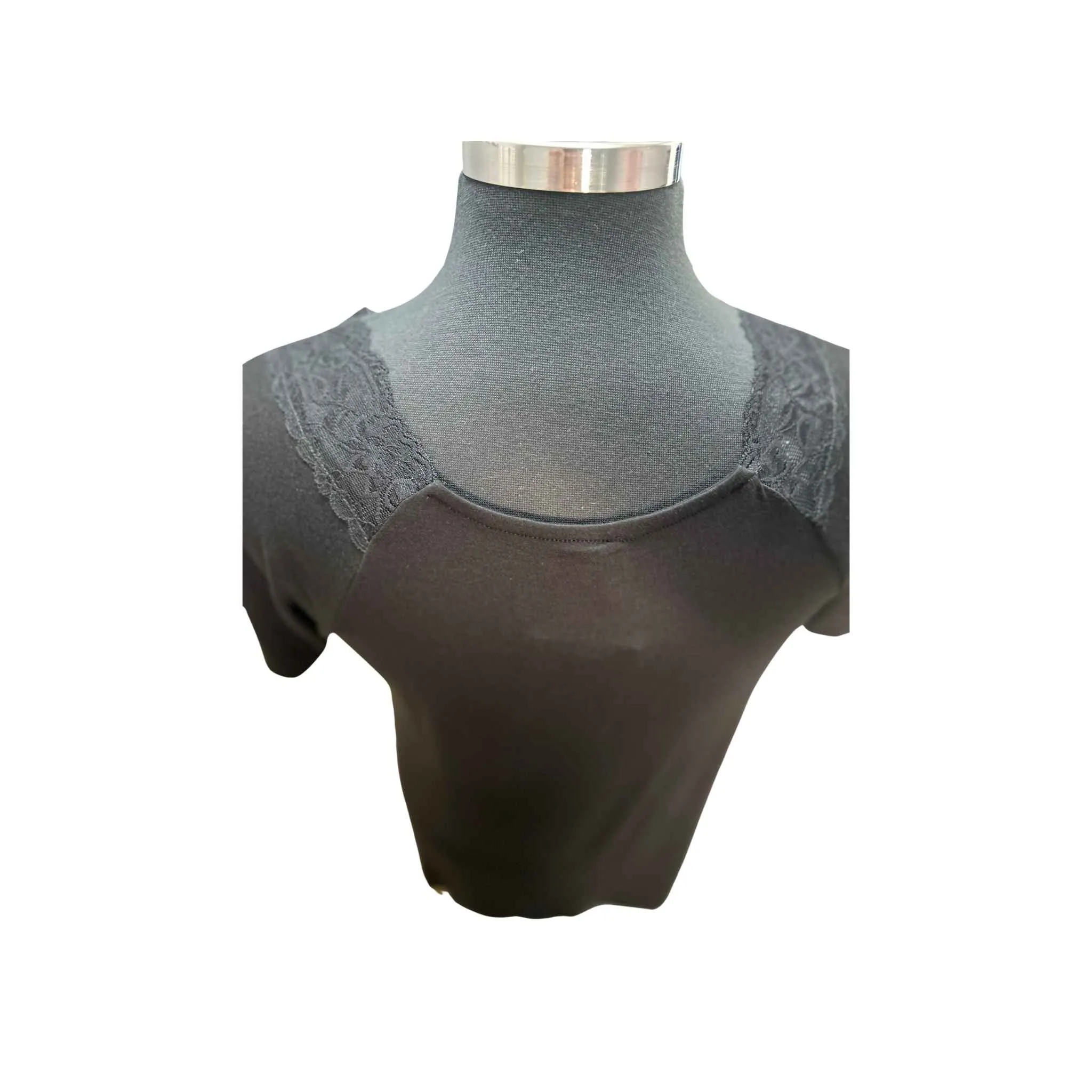 Black Blouse With V-Neck Lace Trim