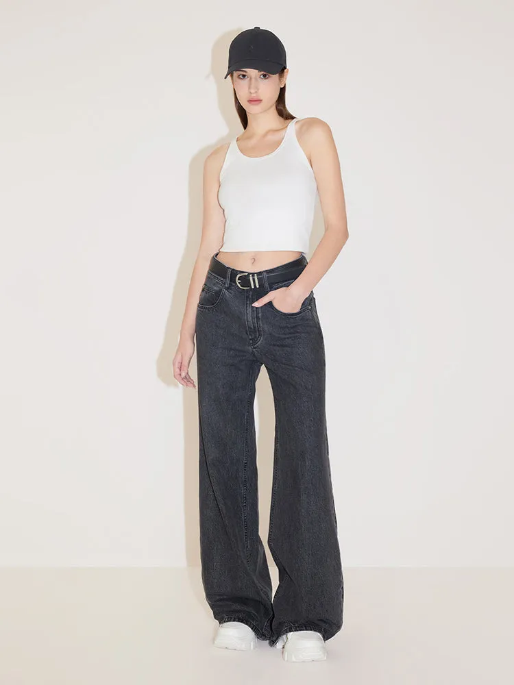 Black Gray Casual Straight Fit Jeans