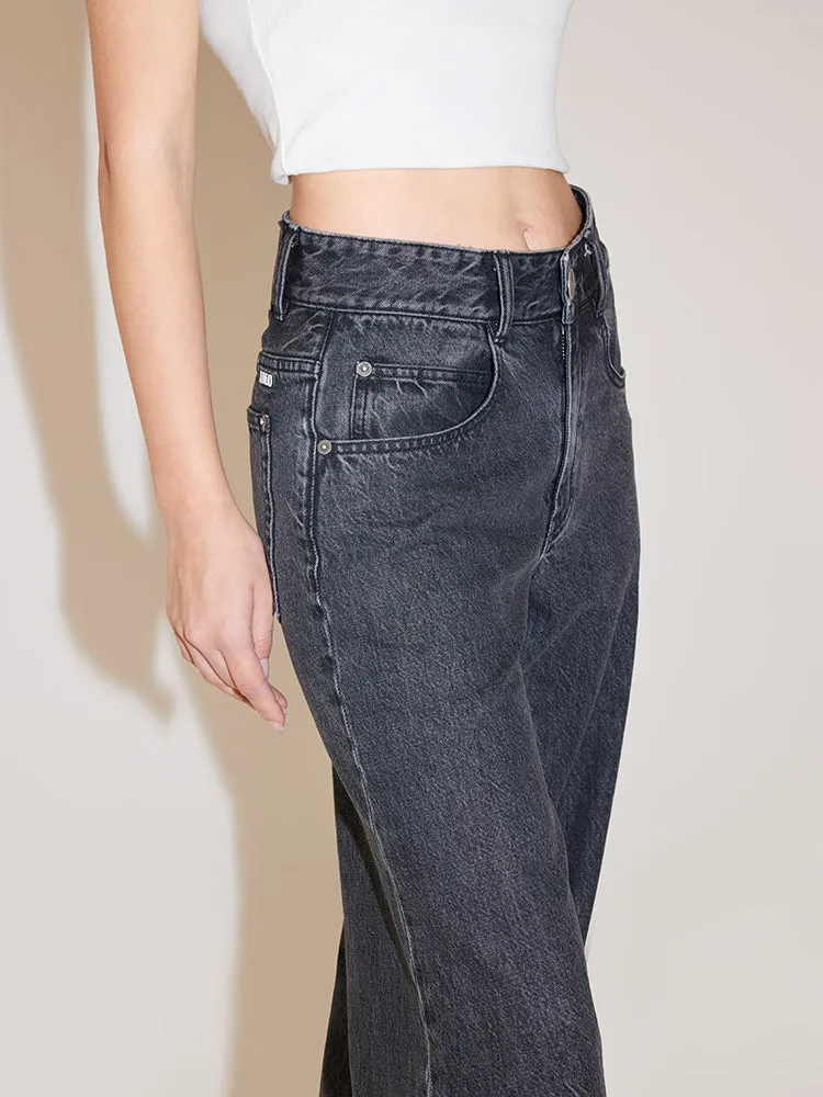 Black Gray Casual Straight Fit Jeans