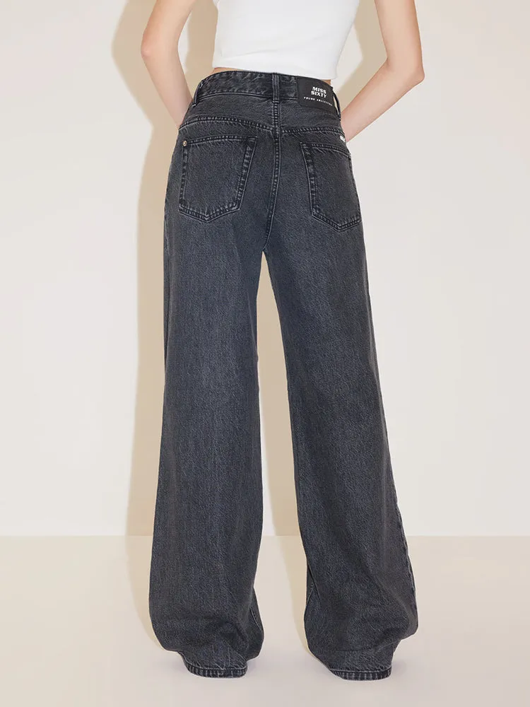 Black Gray Casual Straight Fit Jeans