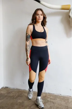 Black Multi Colorblock High Waist Legging Sport Activewear Pants /1-3