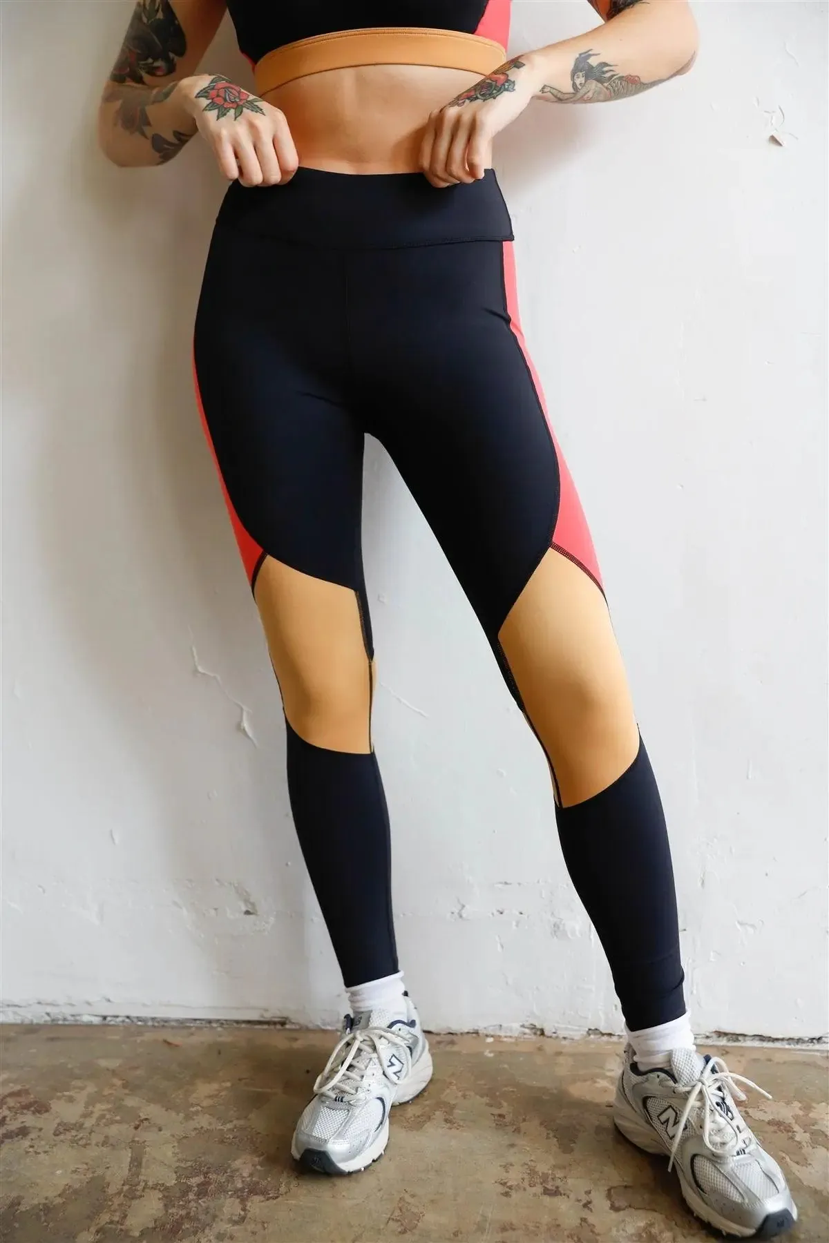 Black Multi Colorblock High Waist Legging Sport Activewear Pants /1-3