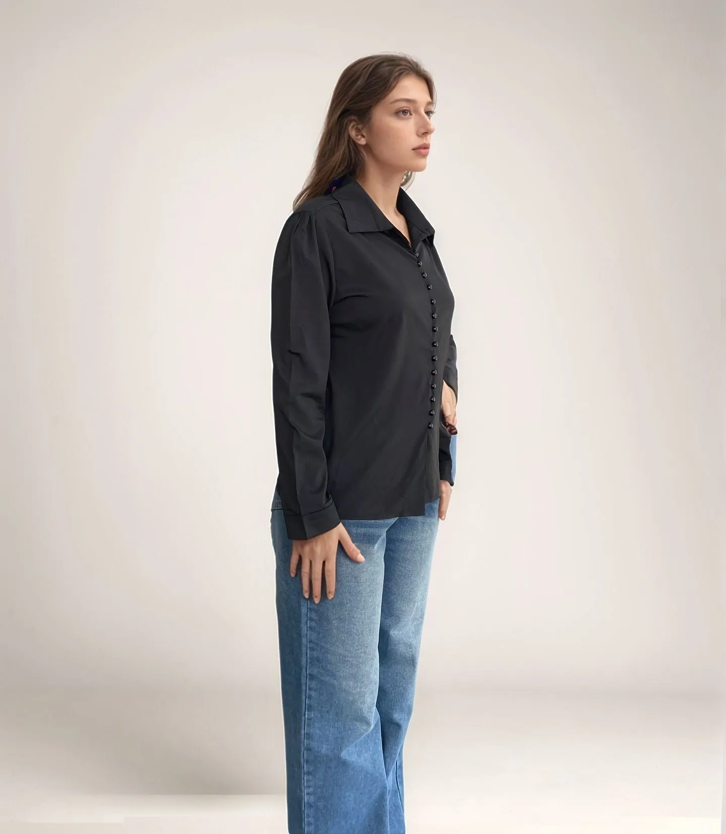 Black Satin Button Down Blouse