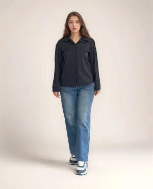 Black Satin Button Down Blouse