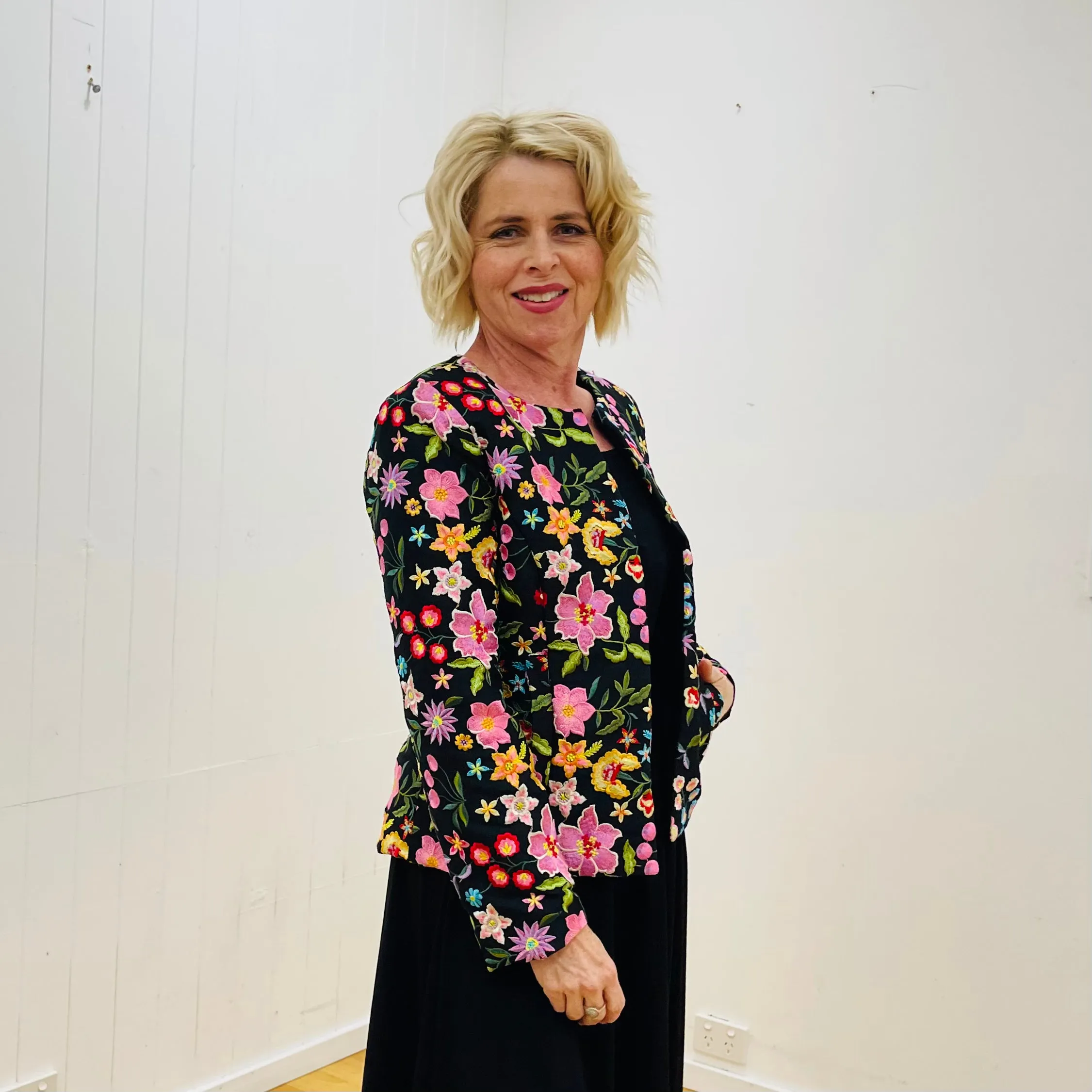 Black Silk Enchanted Garden Blazer