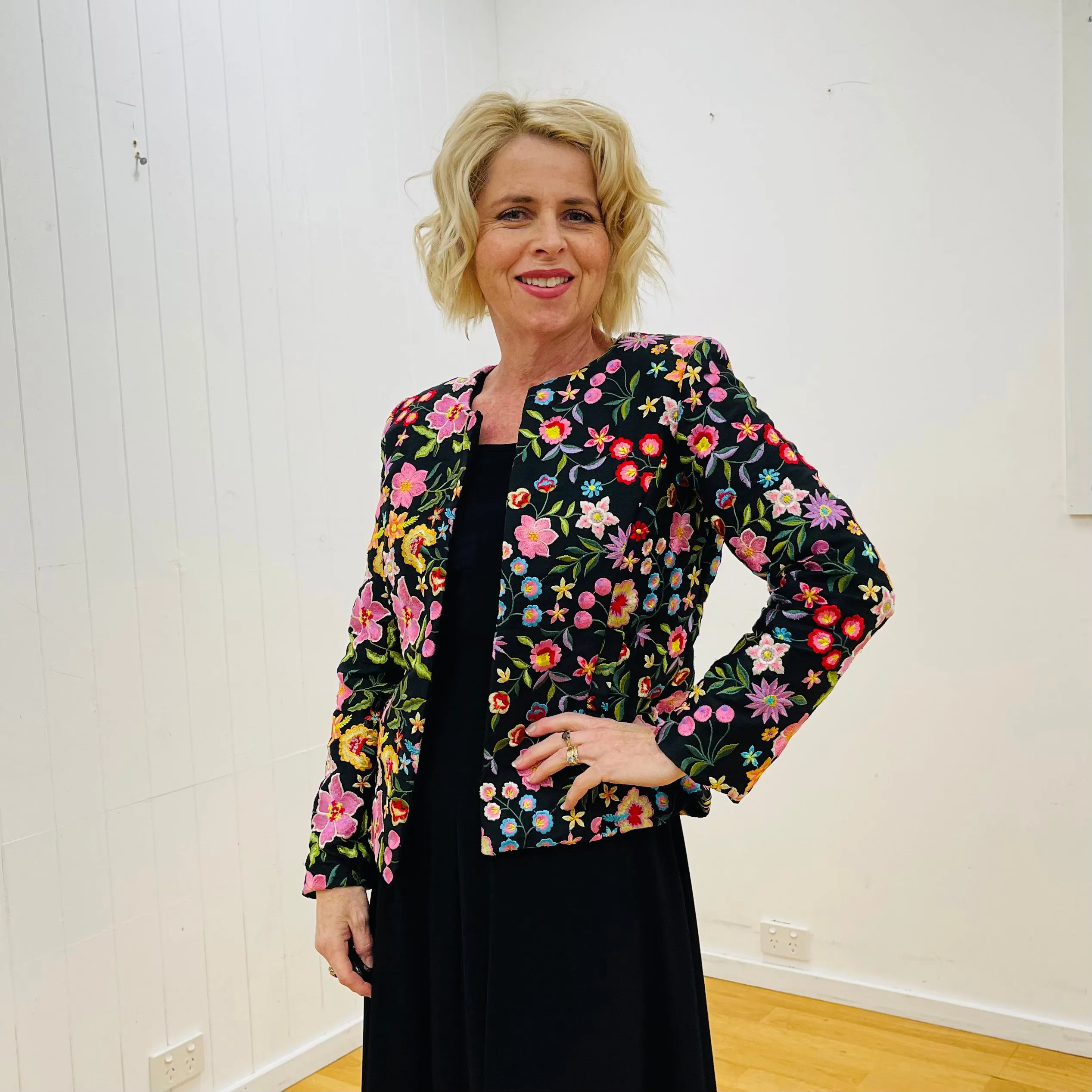 Black Silk Enchanted Garden Blazer