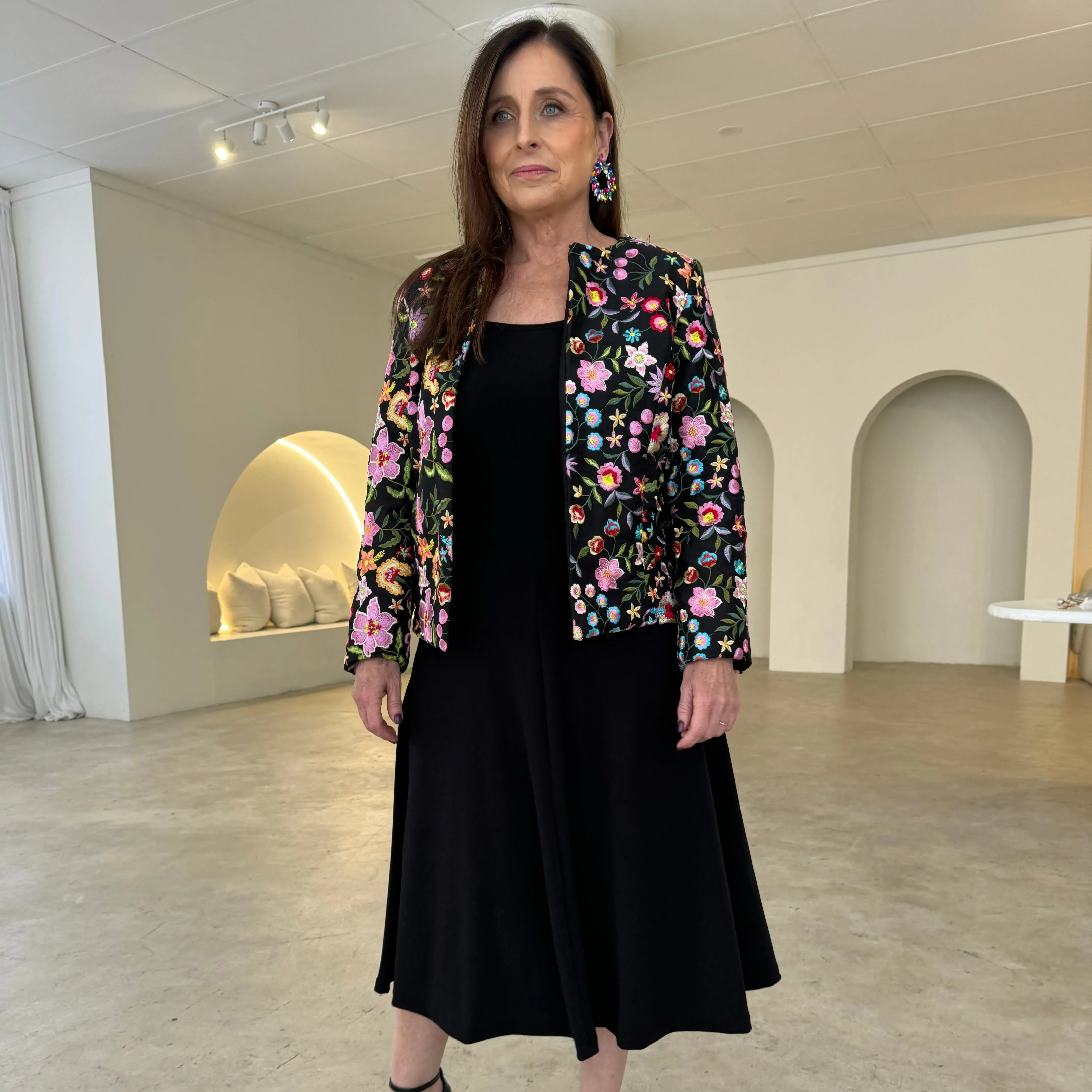 Black Silk Enchanted Garden Blazer