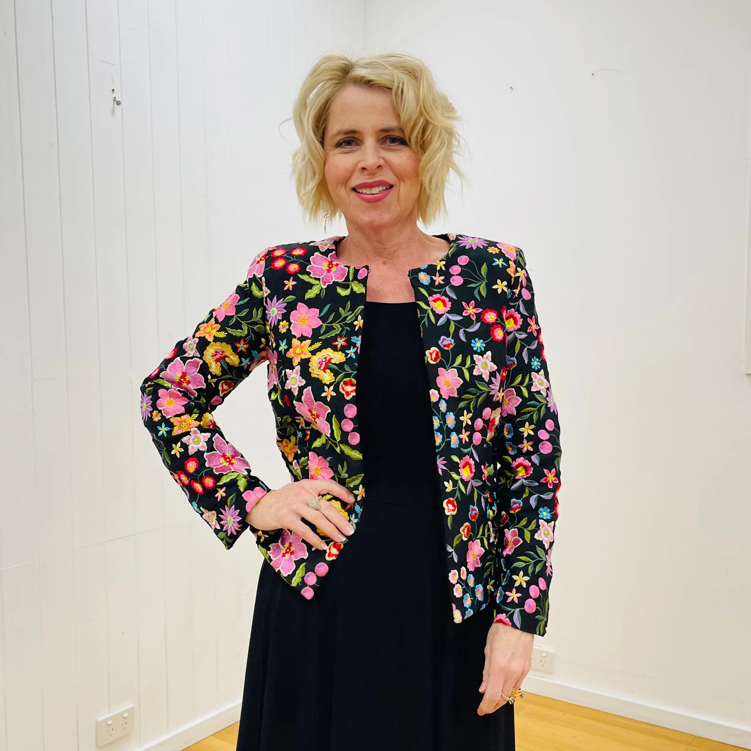 Black Silk Enchanted Garden Blazer
