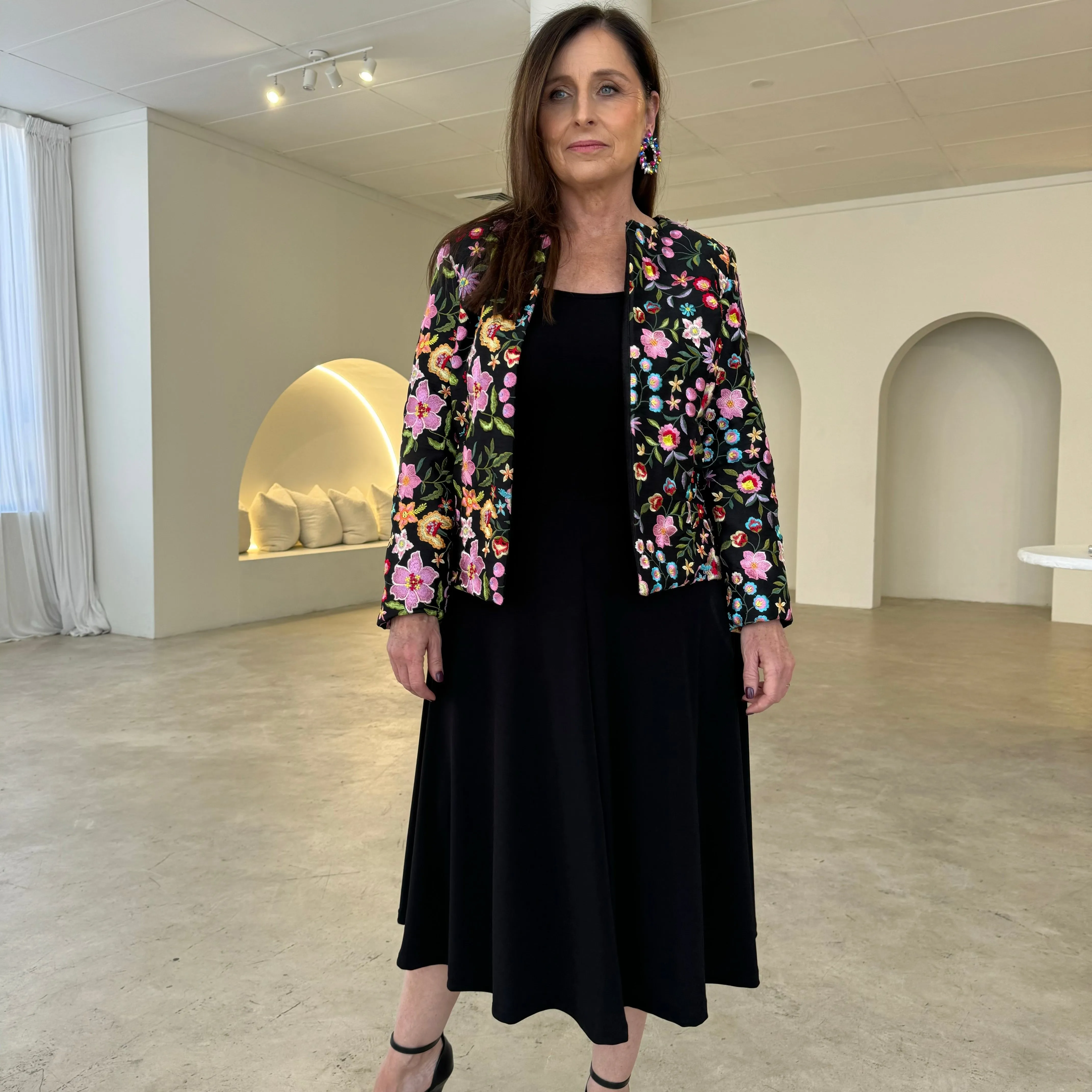 Black Silk Enchanted Garden Blazer