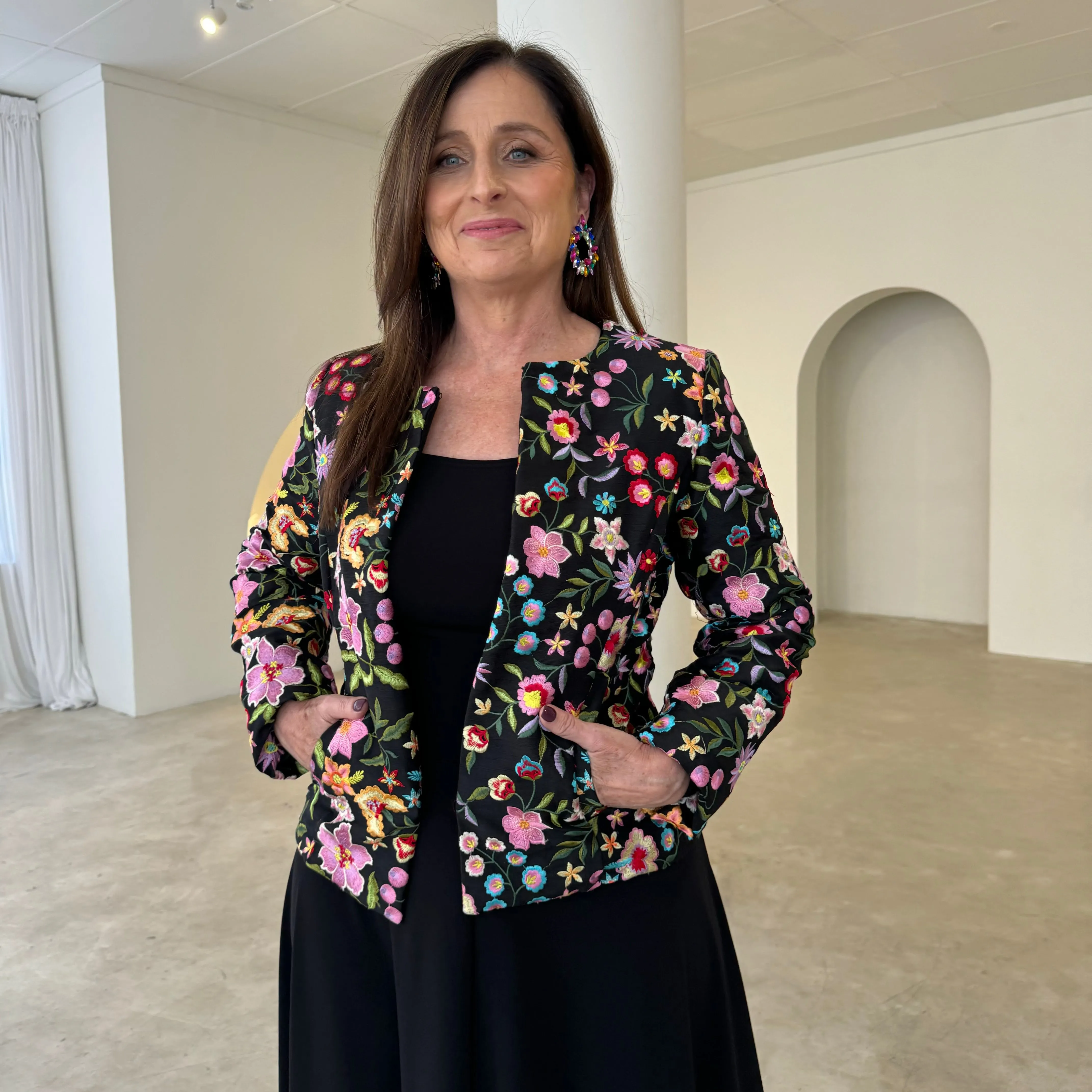 Black Silk Enchanted Garden Blazer