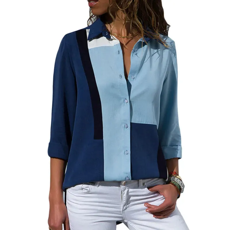 Blouse Women Shirt Casual Long Sleeve Stripe Button Turn-down Female Shirts Tops Blouse Leisure Office Ladies Workwear