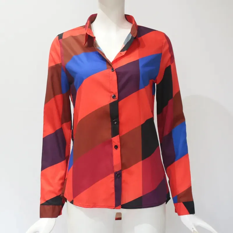 Blouse Women Shirt Casual Long Sleeve Stripe Button Turn-down Female Shirts Tops Blouse Leisure Office Ladies Workwear