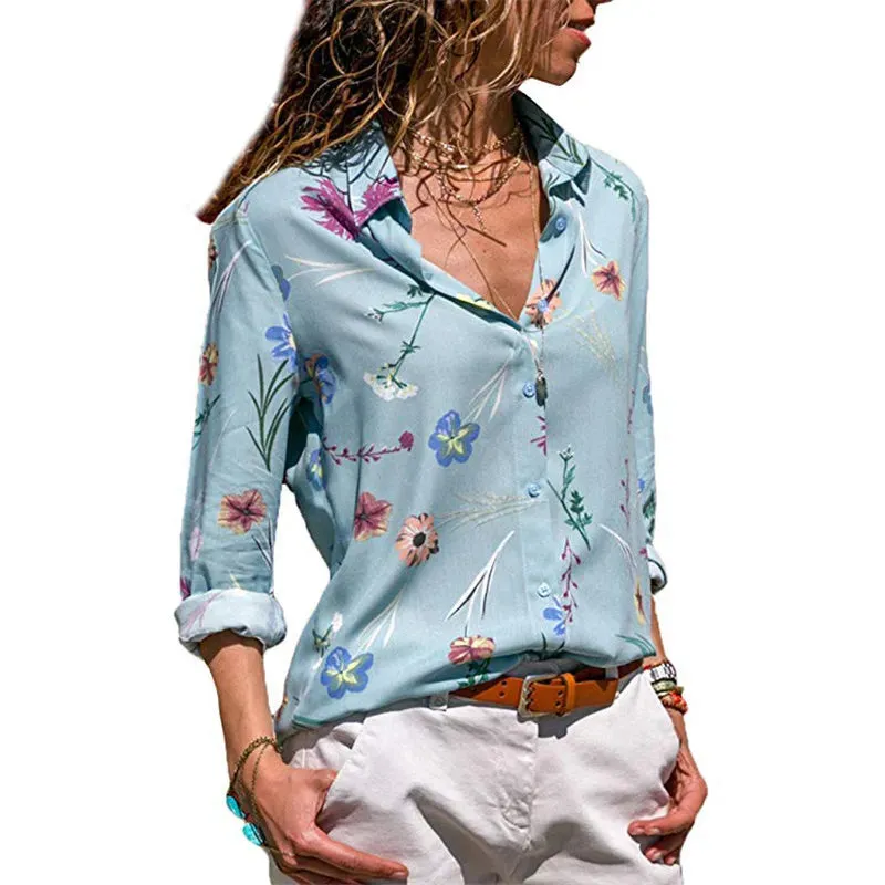 Blouse Women Shirt Casual Long Sleeve Stripe Button Turn-down Female Shirts Tops Blouse Leisure Office Ladies Workwear