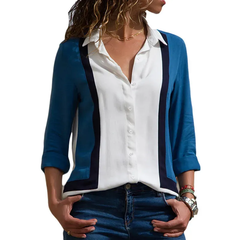 Blouse Women Shirt Casual Long Sleeve Stripe Button Turn-down Female Shirts Tops Blouse Leisure Office Ladies Workwear