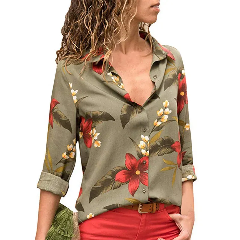 Blouse Women Shirt Casual Long Sleeve Stripe Button Turn-down Female Shirts Tops Blouse Leisure Office Ladies Workwear