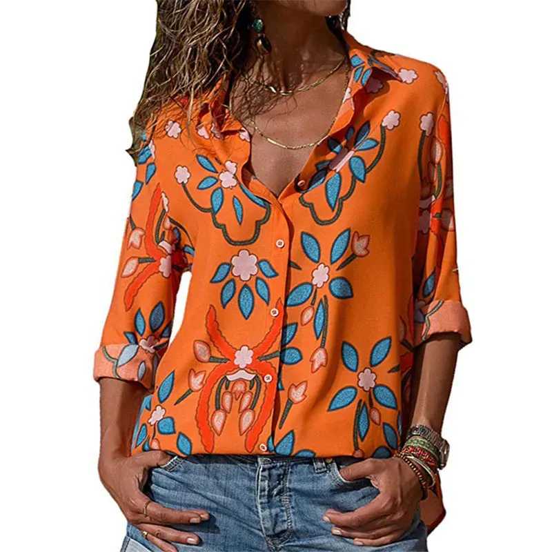 Blouse Women Shirt Casual Long Sleeve Stripe Button Turn-down Female Shirts Tops Blouse Leisure Office Ladies Workwear