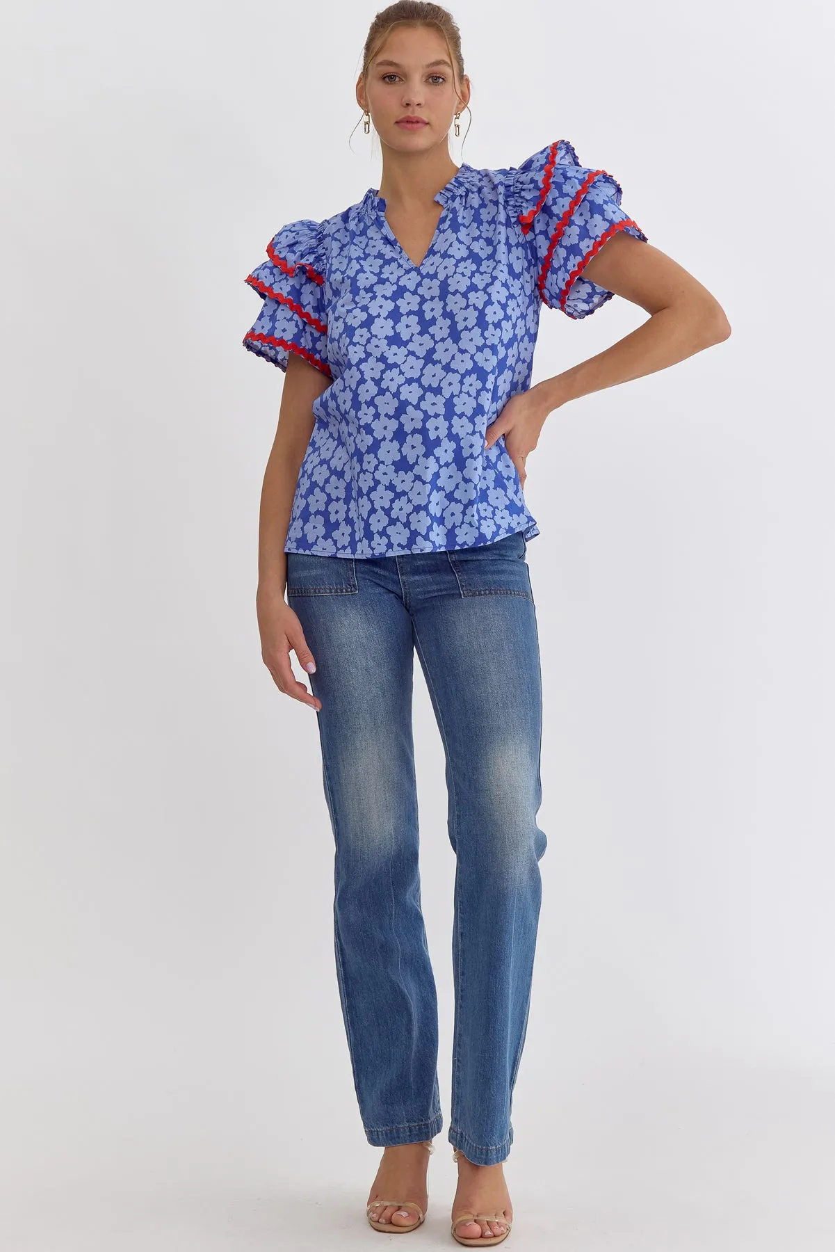 Blue & Red Ric Rac Top