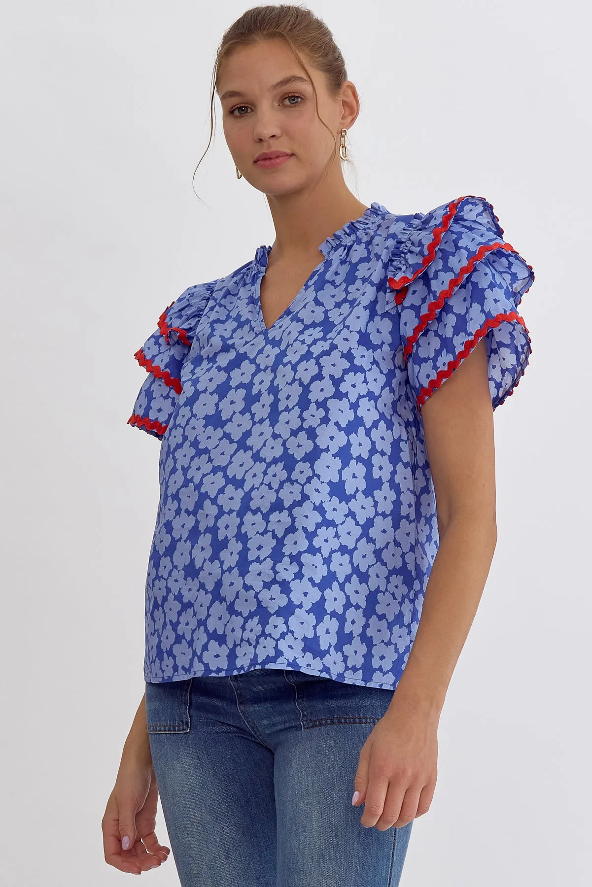 Blue & Red Ric Rac Top