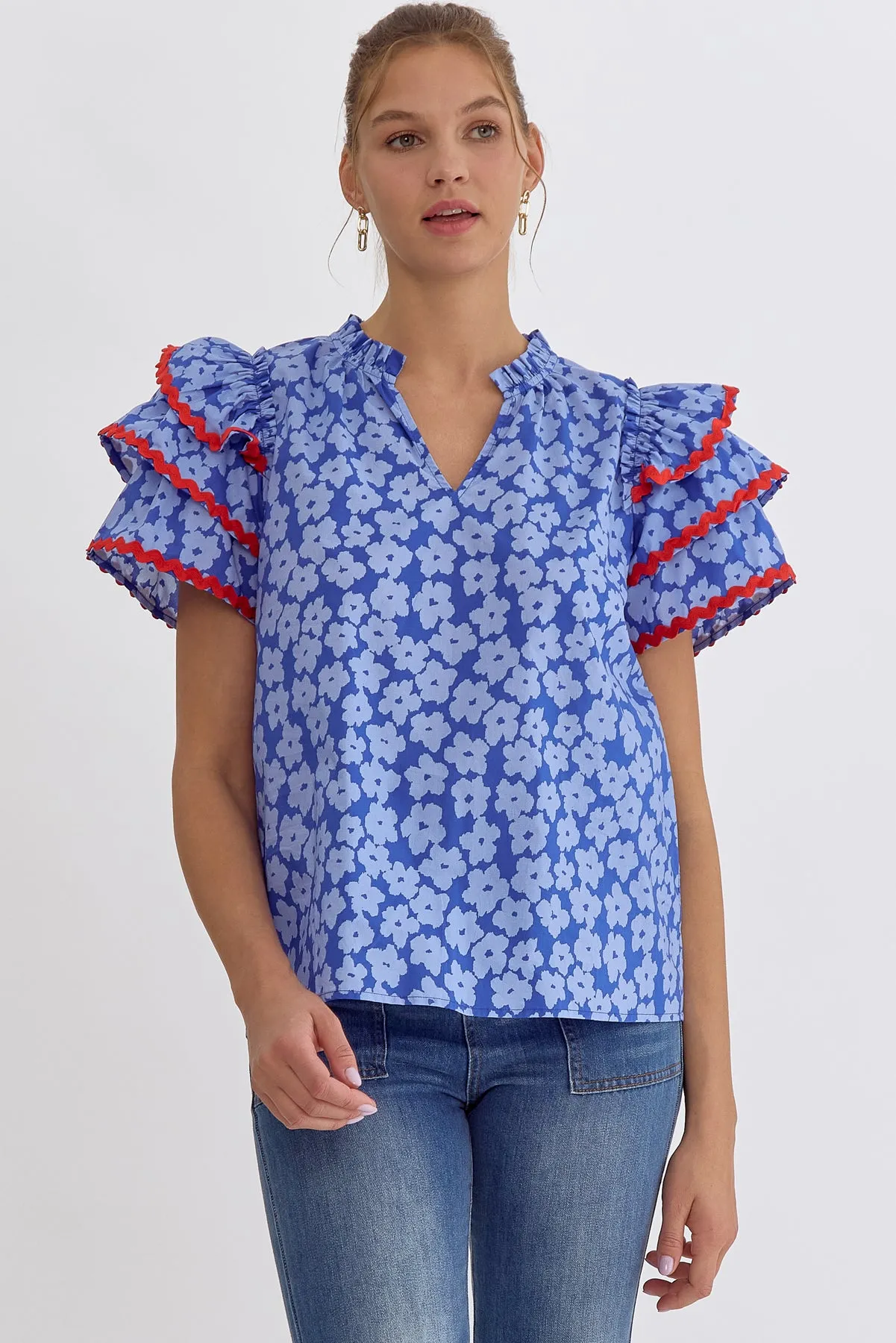 Blue & Red Ric Rac Top