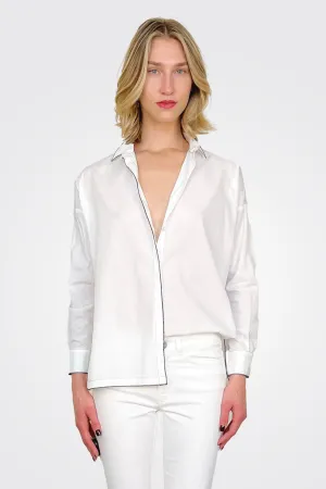 Border Button Up Shirt - White