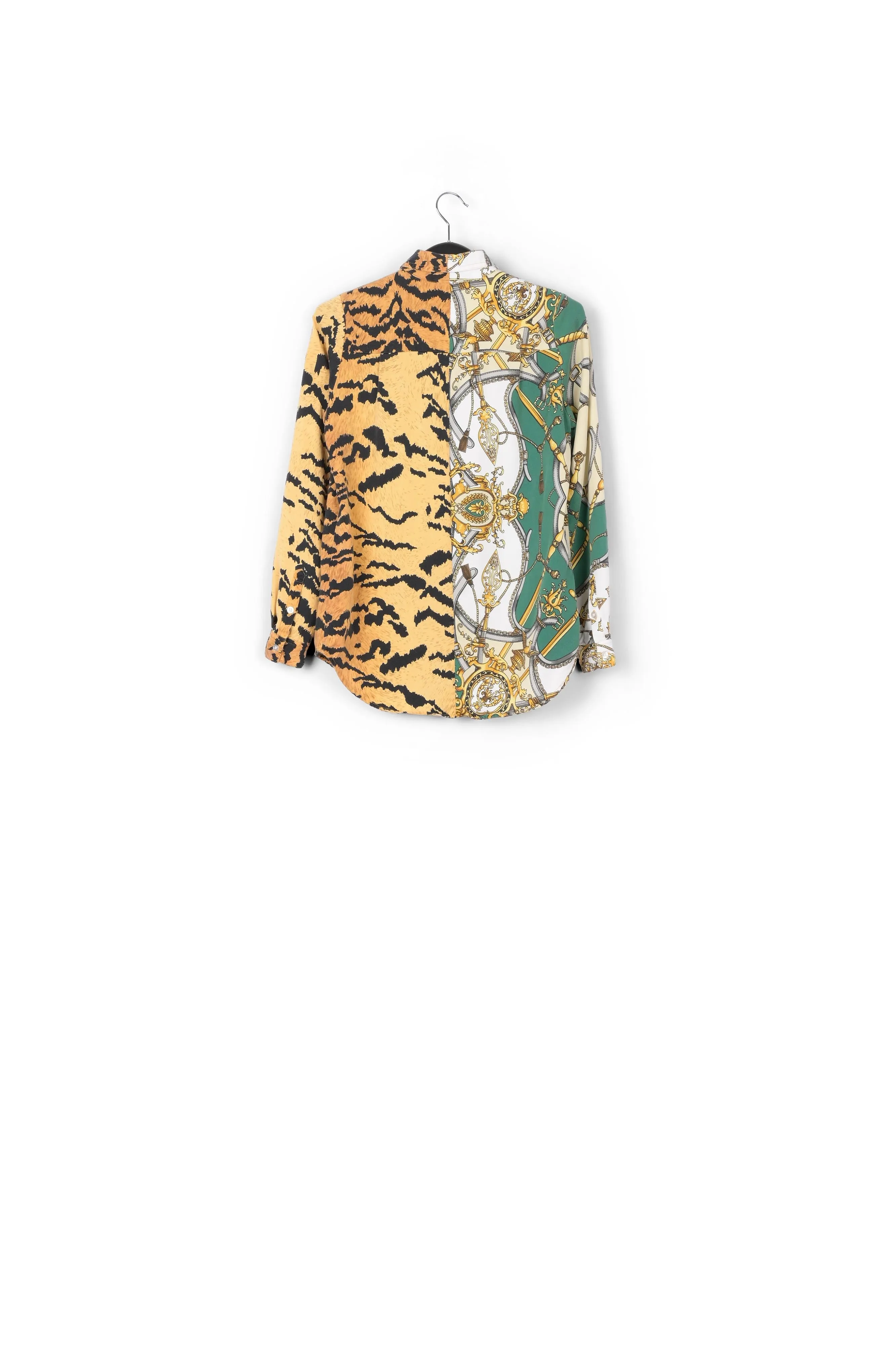 Bottle green shirt with tiger print