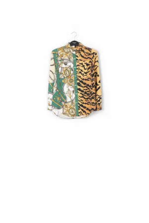Bottle green shirt with tiger print
