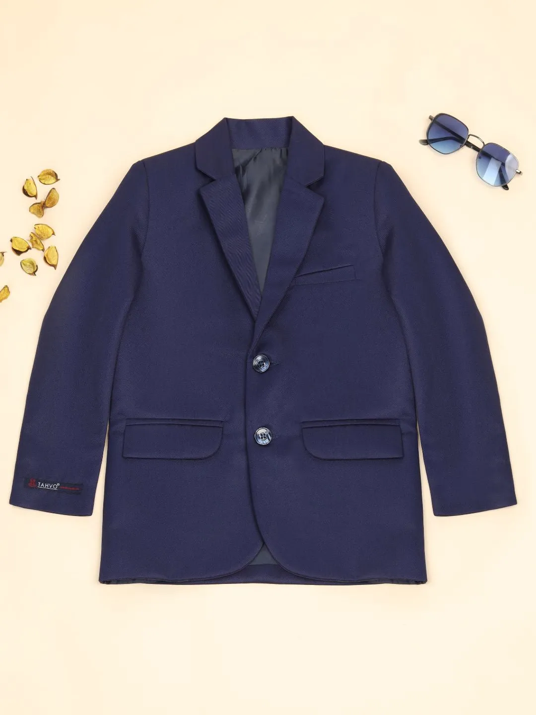 Boys Blue Notched Lapel Bandhgala Blazer