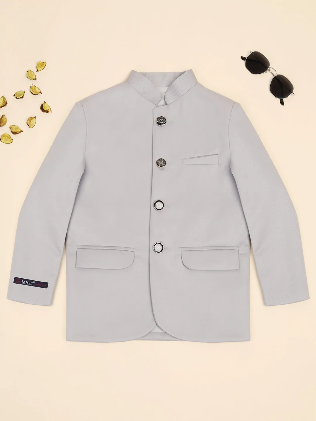 Boys Light Grey Bandhgala Blazer