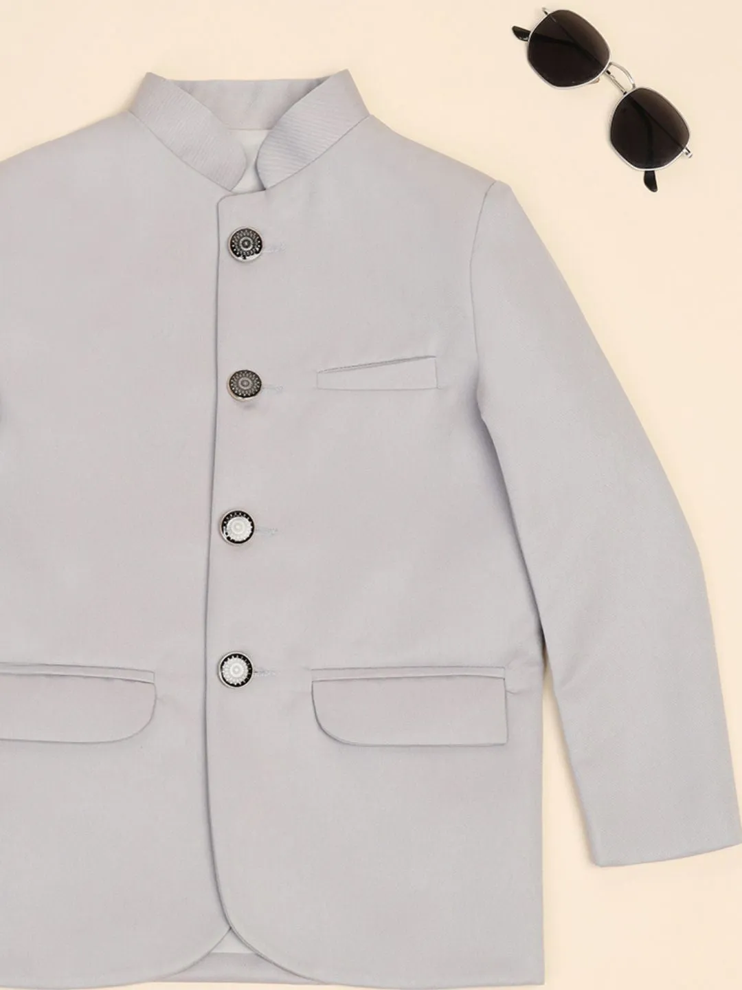 Boys Light Grey Bandhgala Blazer