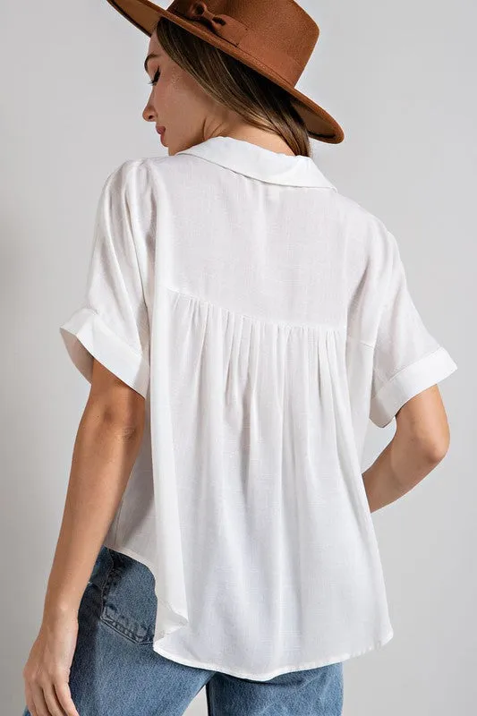 BUTTON FRONT CROP BLOUSE TOP - Final Sale