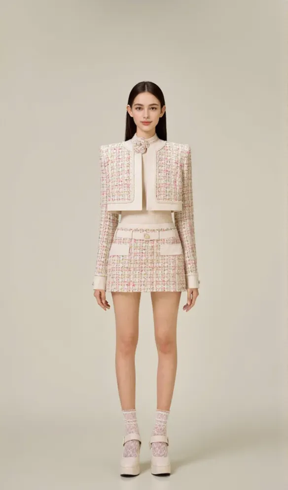 Carlin patchwork Tweed Jacket in pink