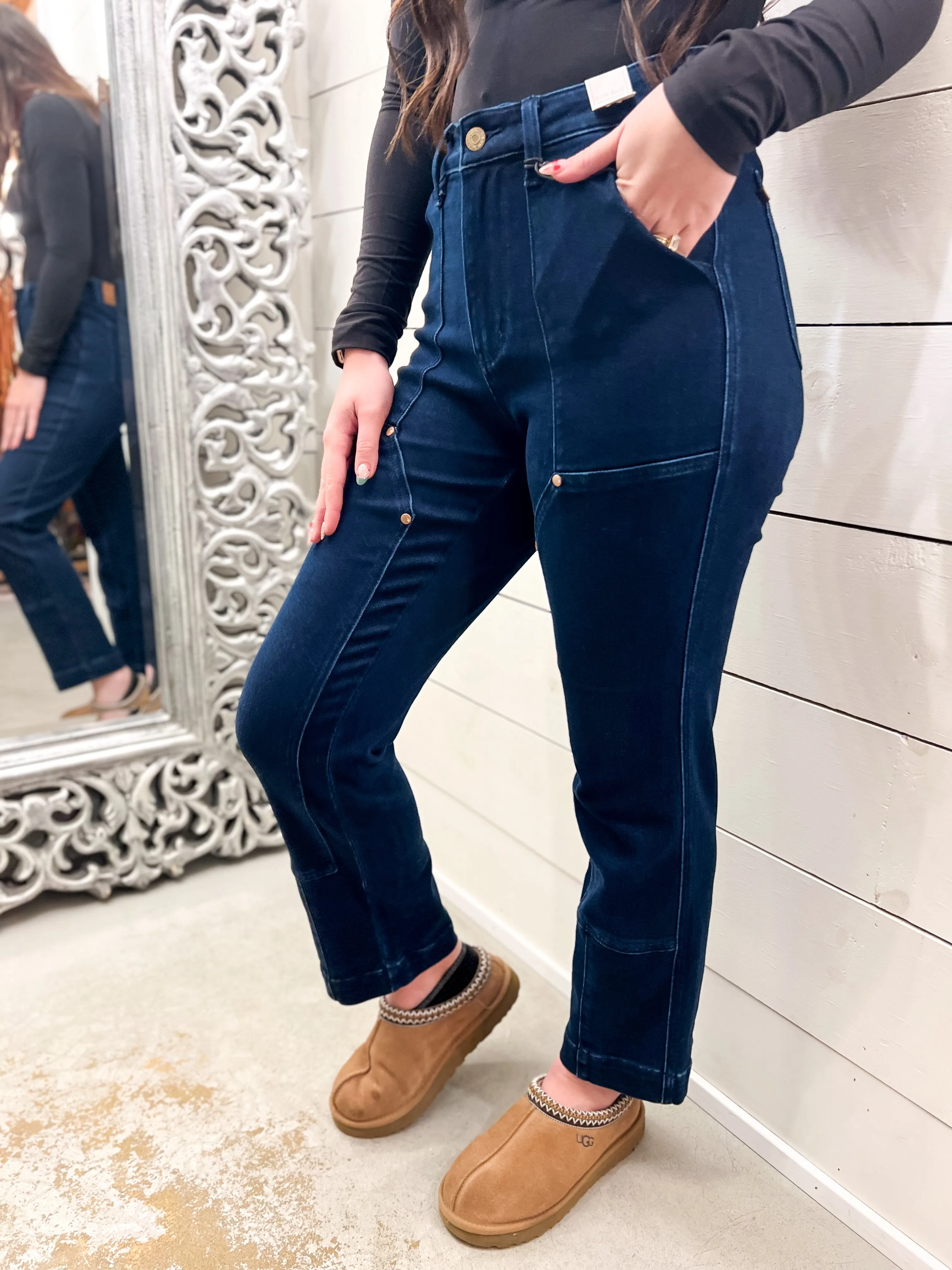 Carly HW Work Wear Knee Patch Straight
