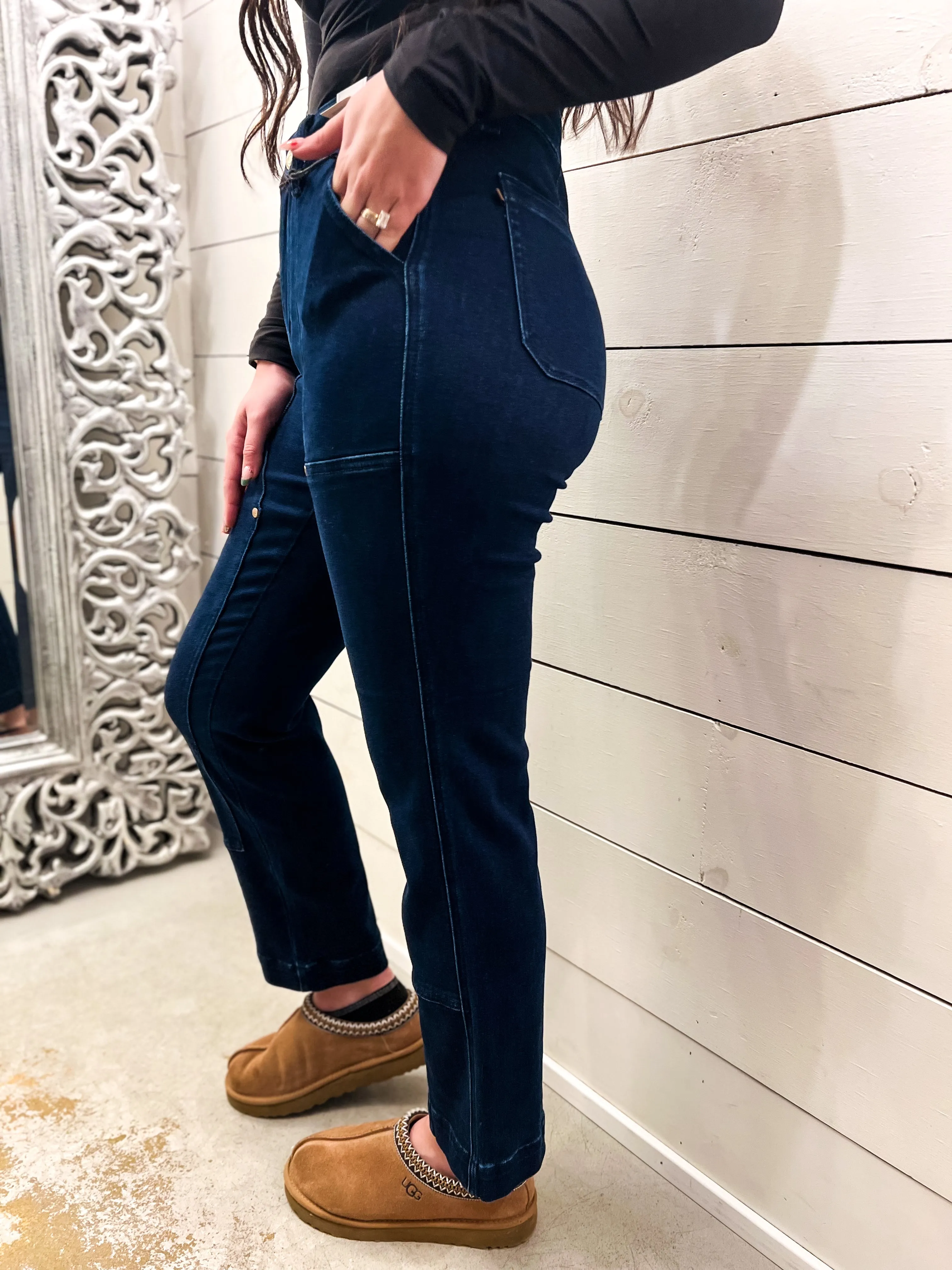 Carly HW Work Wear Knee Patch Straight