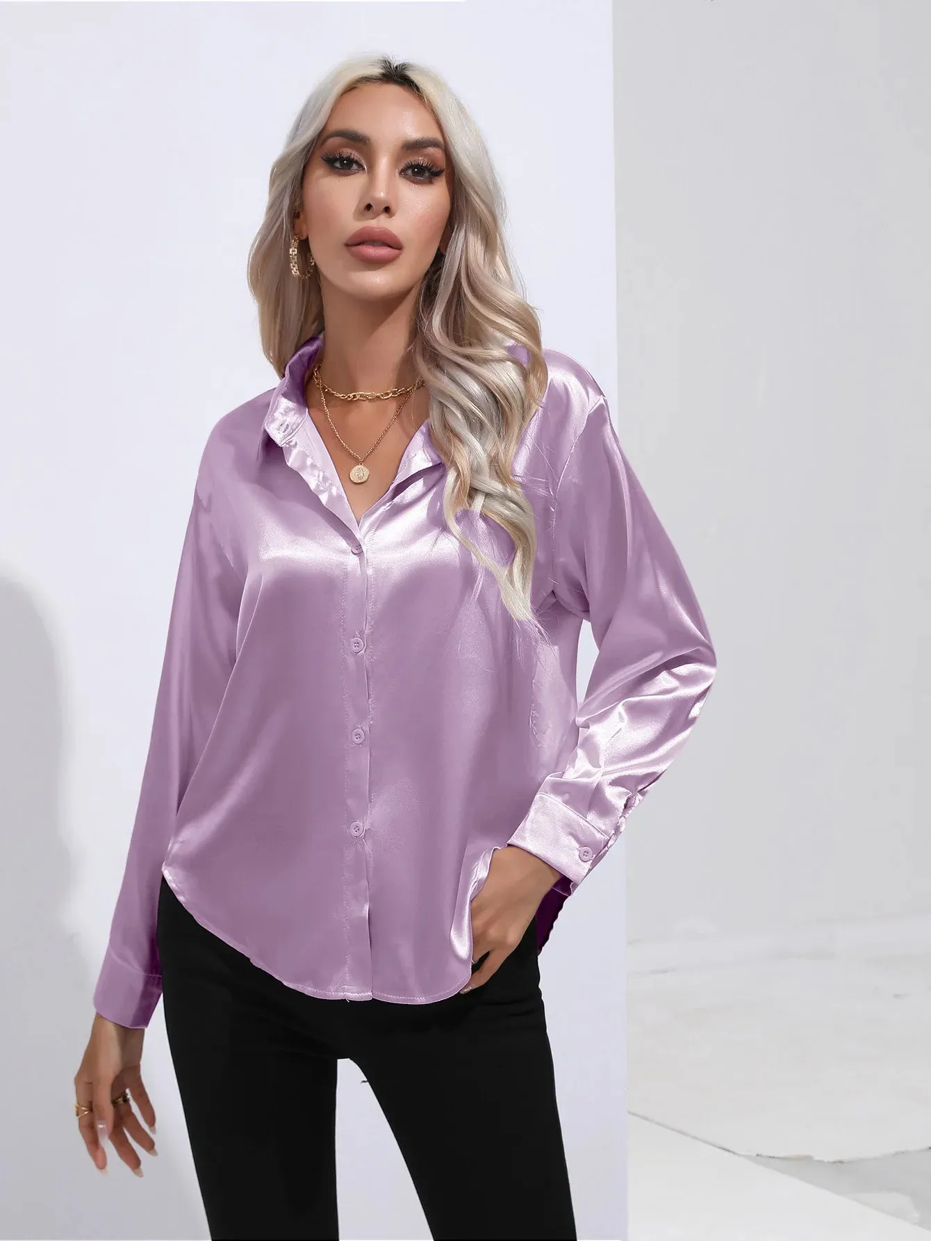 Celmia Office Lady Satin BlouseLong Sleeve