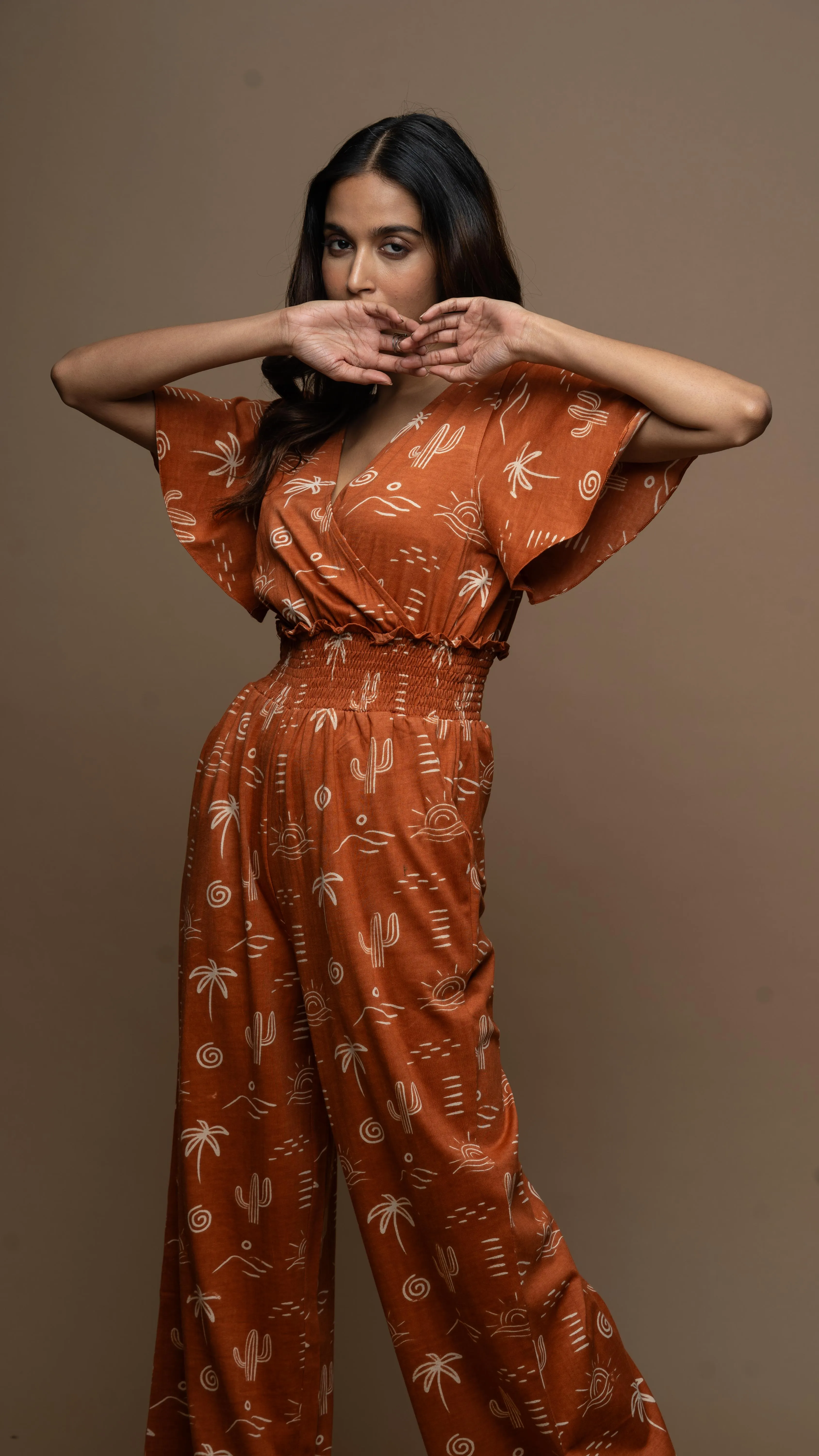 Chic Crossover Jumpsuit in Siesta in the desert Pattern