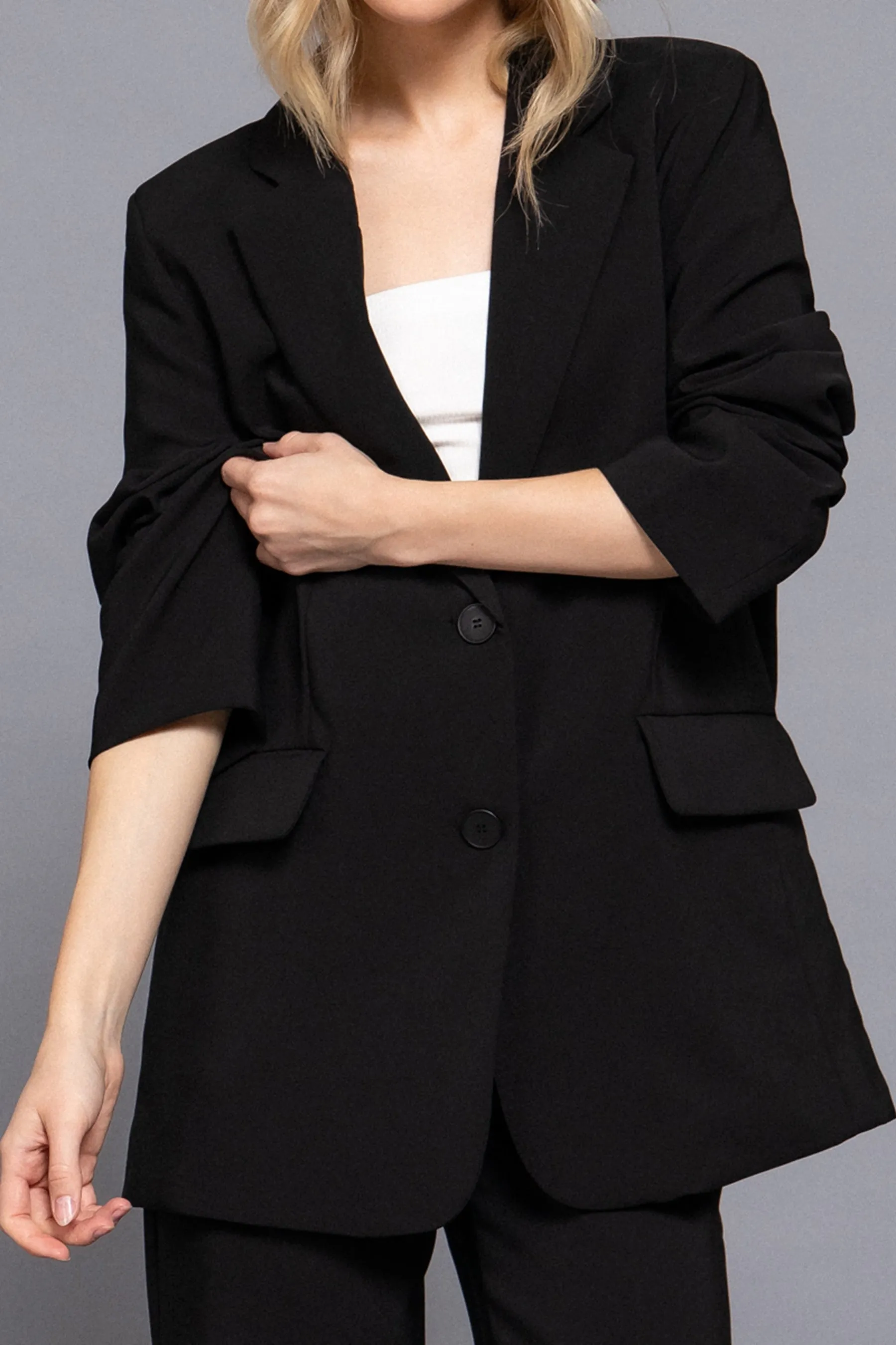 Classic Notched Collar Blazer Long Sleeve, Button Front Stretchy Fit ZJ14215C28 $16Each