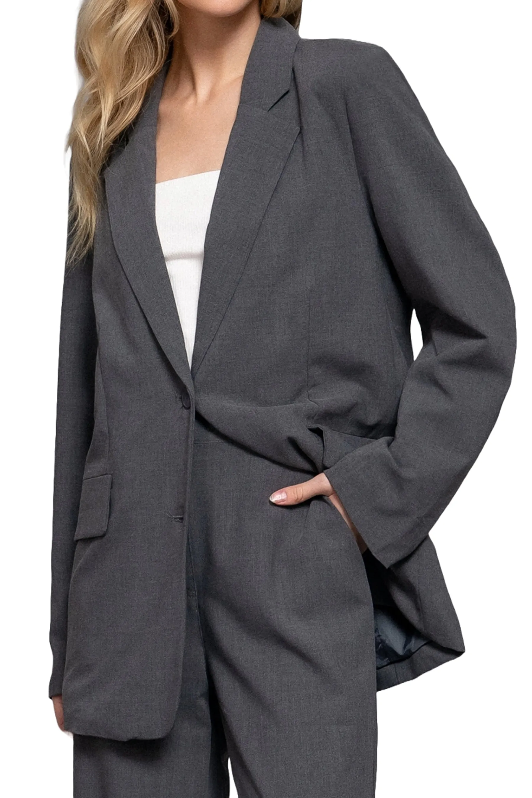 Classic Notched Collar Blazer Long Sleeve, Button Front Stretchy Fit ZJ14215C28 $16Each
