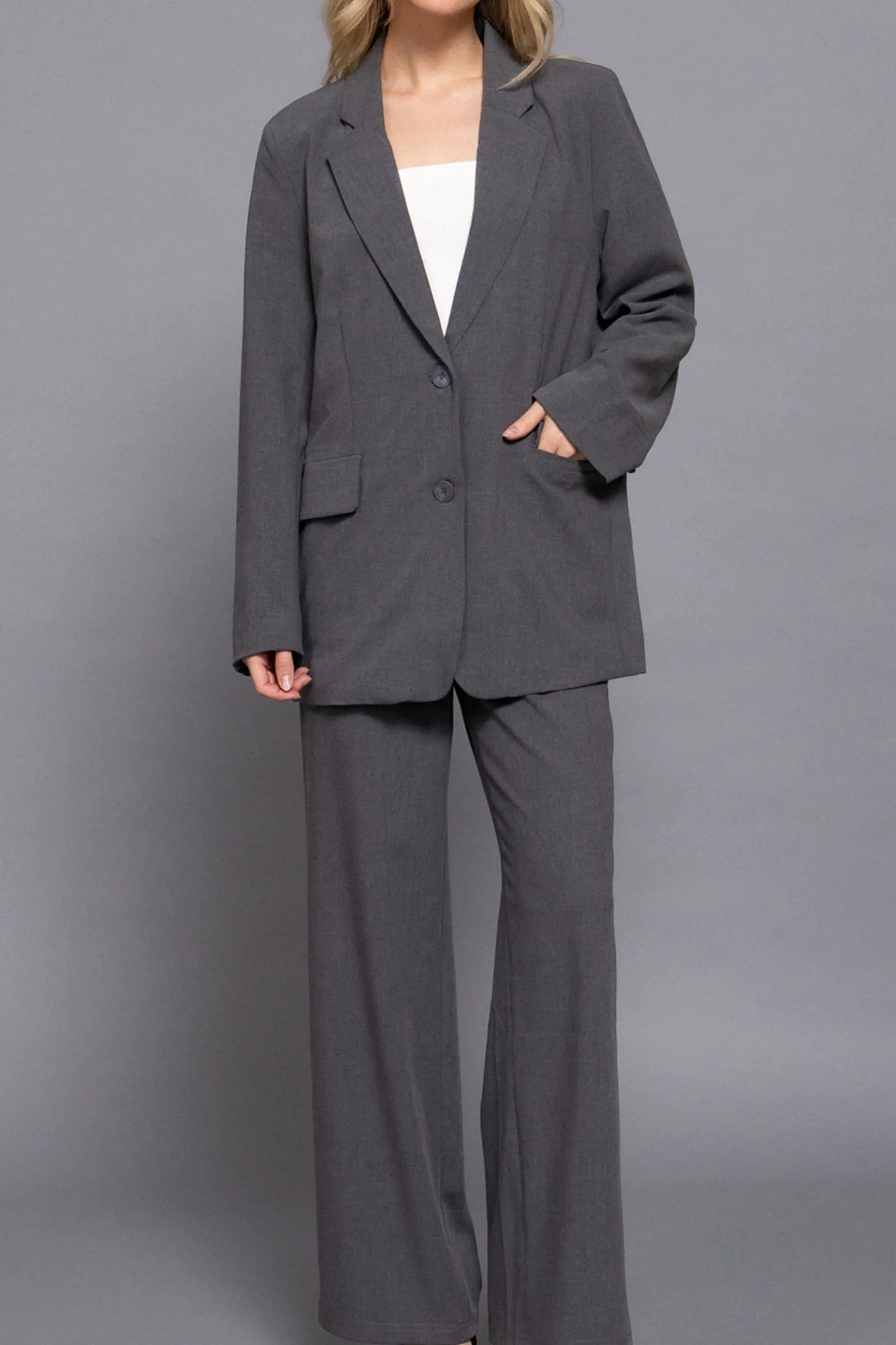 Classic Notched Collar Blazer Long Sleeve, Button Front Stretchy Fit ZJ14215C28 $16Each